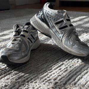 New Balance Metallic Silver and Black Running Shoes
